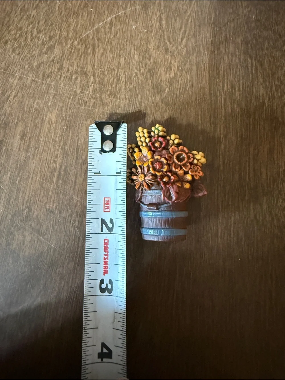 HALLMARK Fall Rustic Bucket Of Flowers 2” Brooch Pin Plastic Vintage